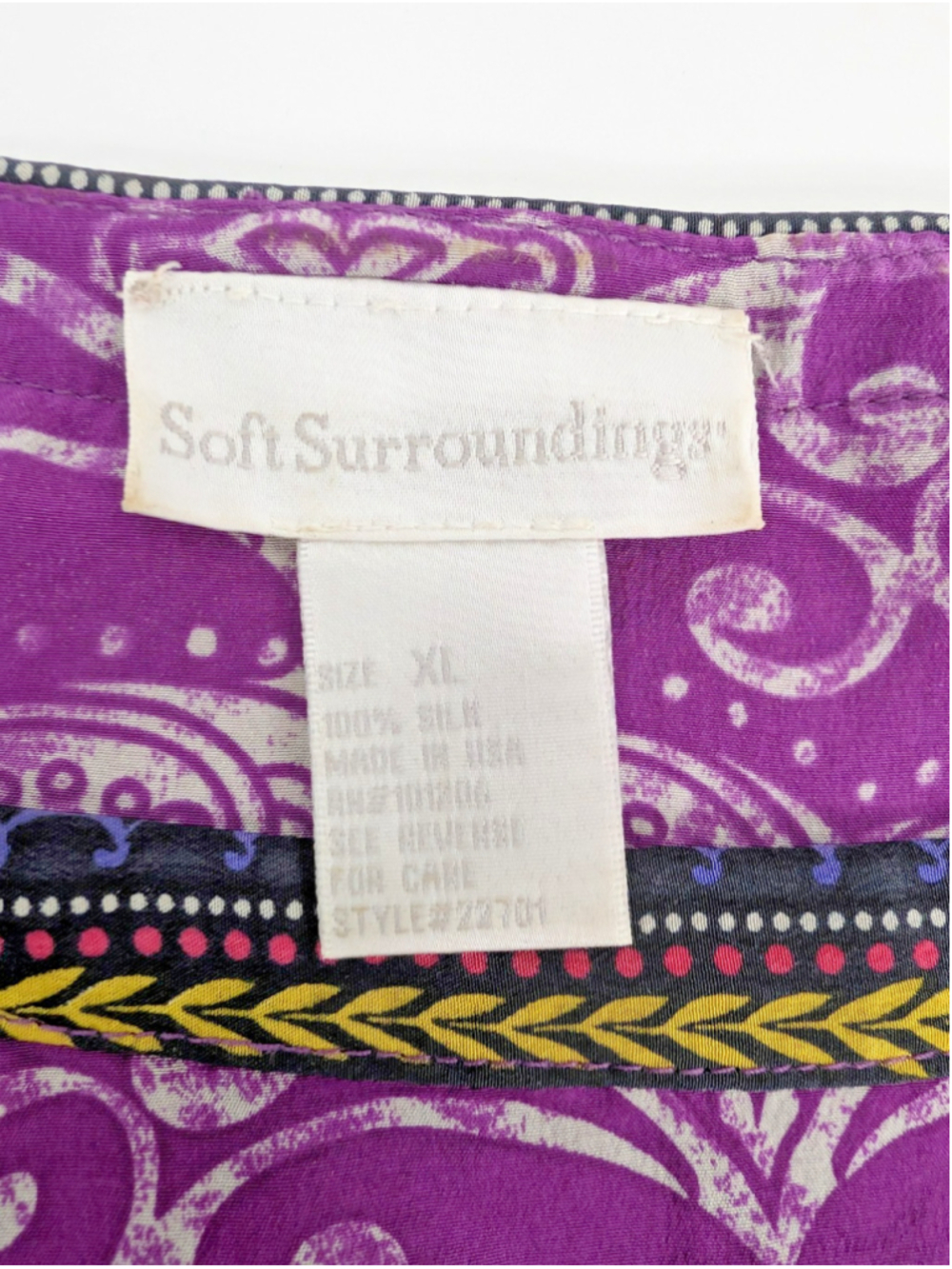 Soft Surroundings Purple Silk Tunic Top Sz XL Bohemian Peasant Scarf Print - Picture 6 of 9
